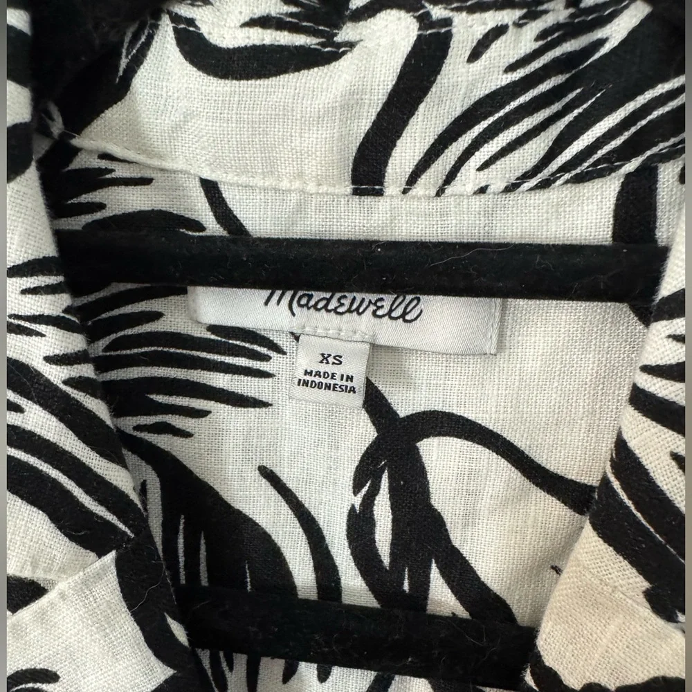 MADEWELL Boxy Cap-Sleeve Shirt in 100% Linen Lighthouse Shell Print Size XS - Picture 4 of 8